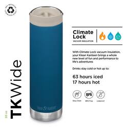 BEEAIEE 20 oz TKWide Climate Lock VACUUM With Climate Lock vacuum insulation, your Klean Kanteen brings a whole new level of fun and performance to life's adventures. Drinks stay cold or hot up to: 63 hours iced 17 hours hot EPA