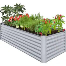 Best Choice Products - 8x4x2ft Outdoor Metal Raised Garden Bed for Vegetables Flowers Herbs - Moonlight Gray