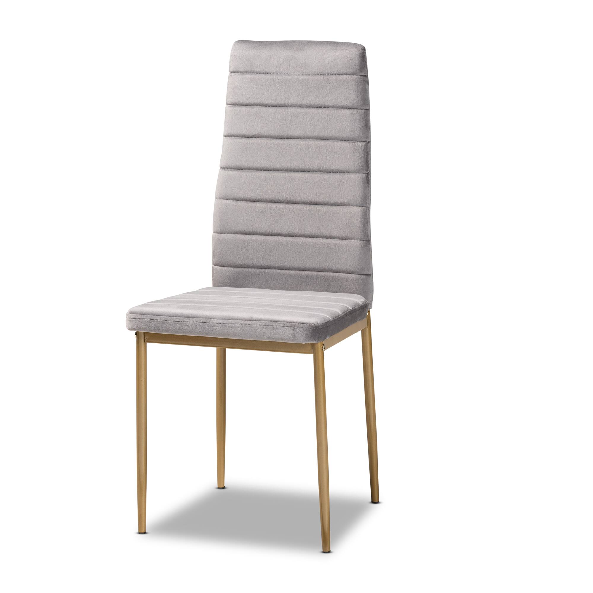 Angle. Baxton Studio - Armand Glam Velvet Fabric Upholstered and Gold Finished Metal 4-Piece Dining Chair Set - Grey/Gold.