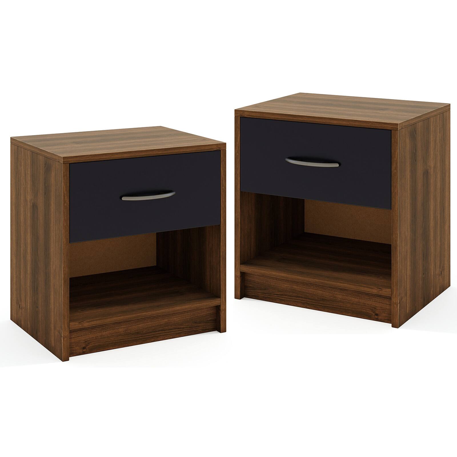 Alt View 9. Gymax - Gymax 2 PCS Nightstand w/ Drawer Side Table w/ Slide-out Drawer Open Storage Shelf Brown - Brown.