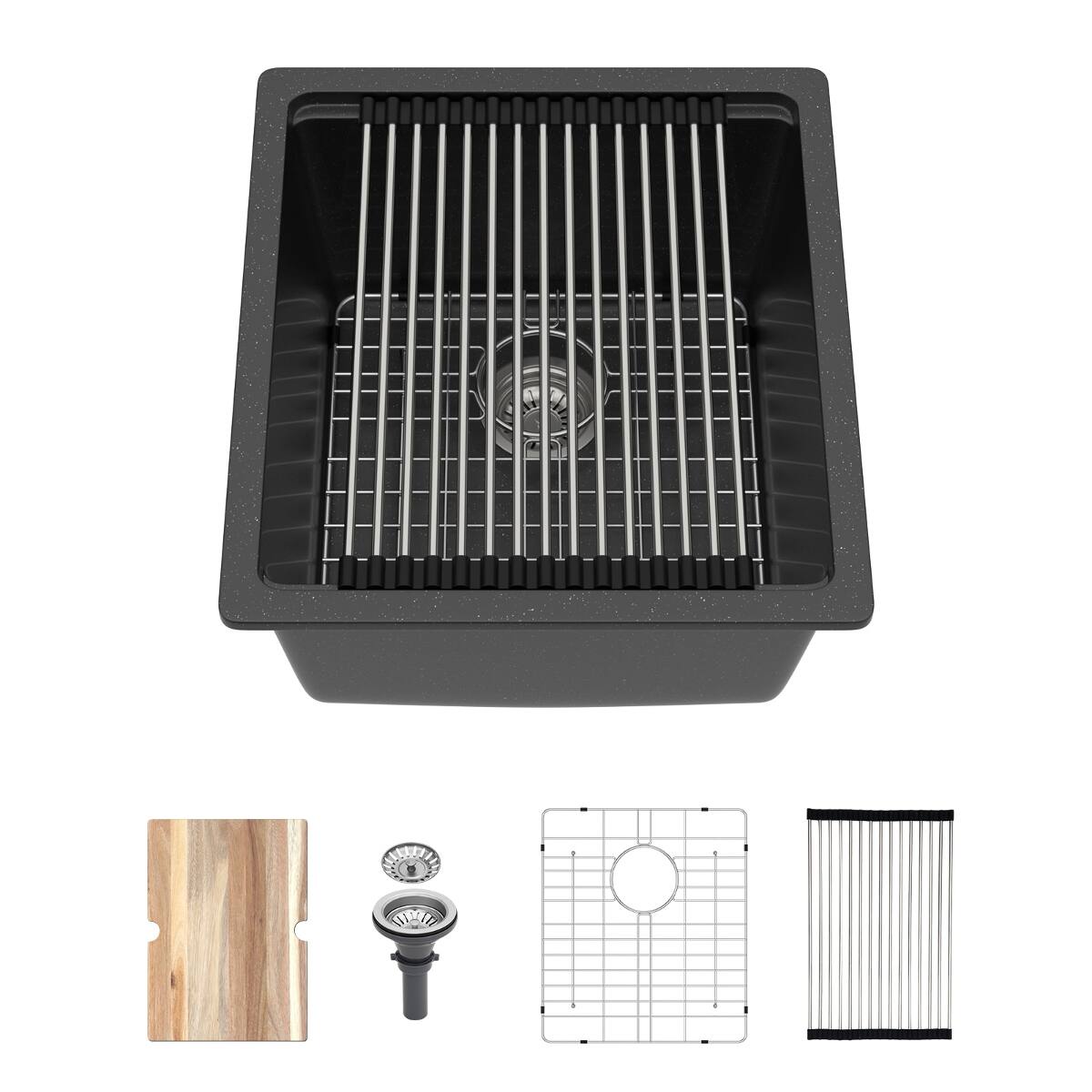 Alt View 7. Ropilly - Ropilly Black Granite Composite Bar Sink Undermount Workstation 17 x 19 Kitchen Sink - Black.