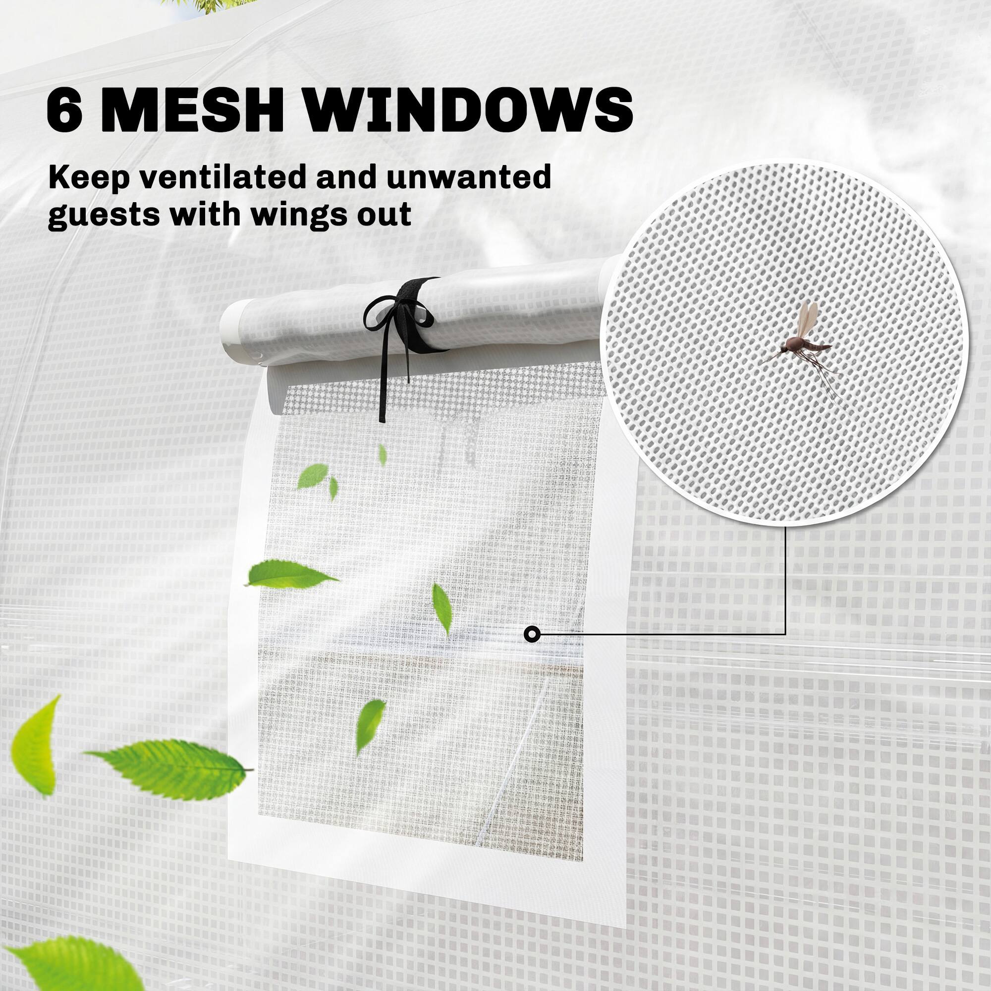 6 MESH WINDOWS  
Keep ventilated and unwanted guests with wings out