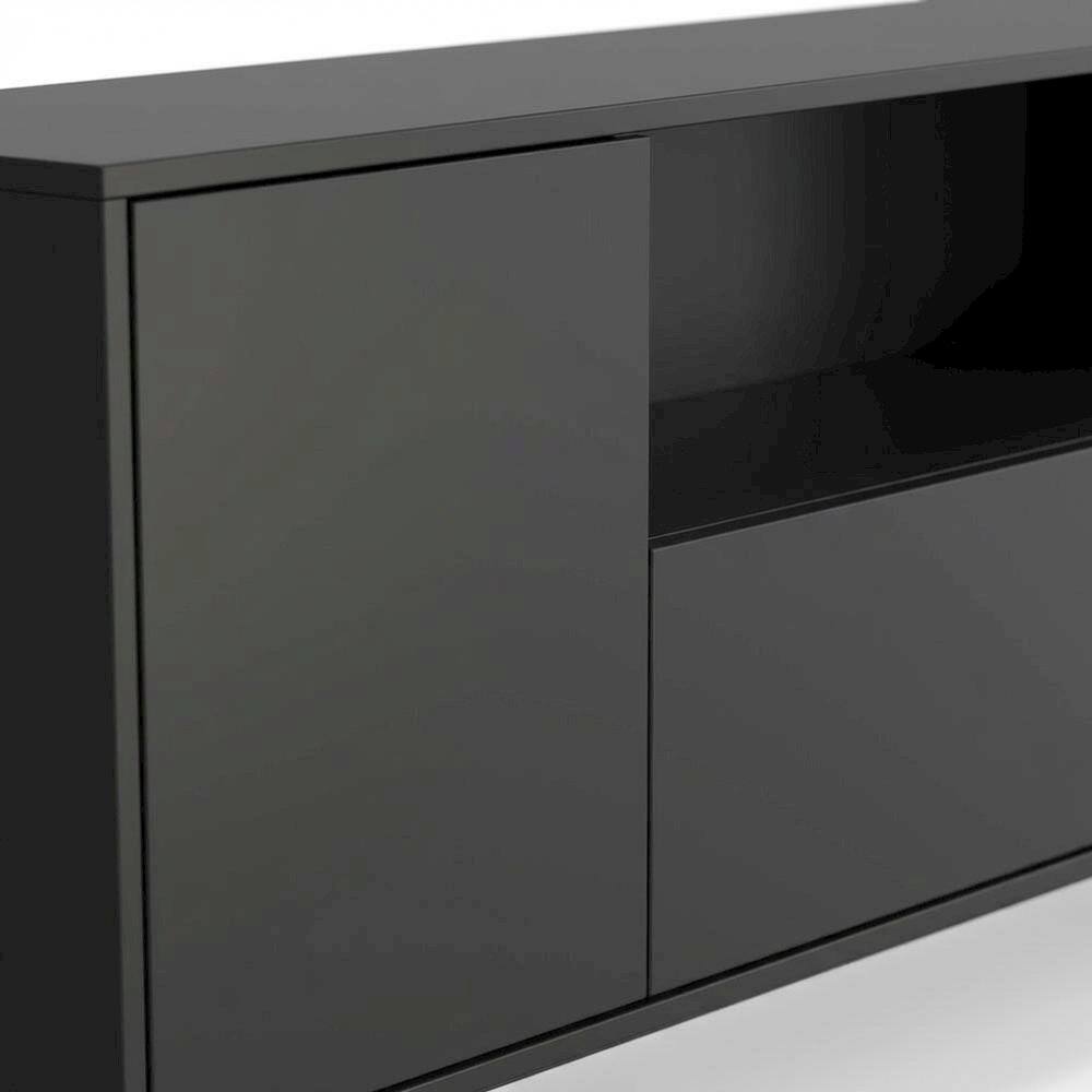 Alt View 1. FurniFact - Black Laminate TV Console with 3 Doors and Modern Design - Black.