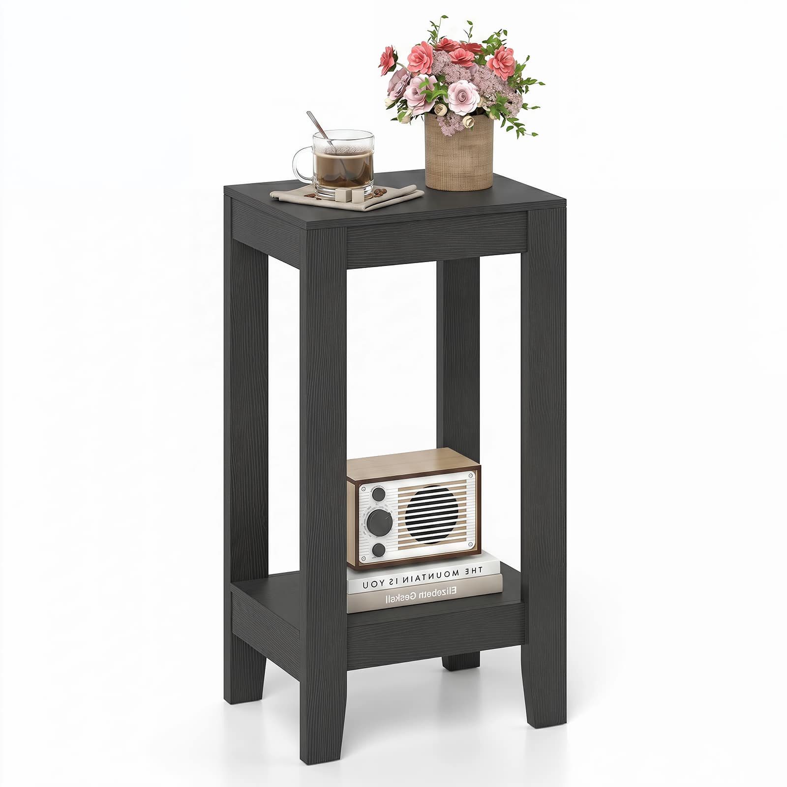 Costway - 2-Tier End Table Rectangular Sofa Side Table with Storage Shelf Small Bedside Table - Black