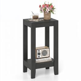 Costway - 2-Tier End Table Rectangular Sofa Side Table with Storage Shelf Small Bedside Table - Black