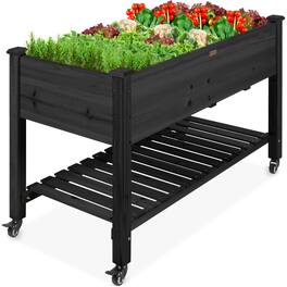 Best Choice Products - Raised Garden Bed 48x24x32in Mobile Elevated Planter w/ Wheel Locks, Shelf, Liner - Black