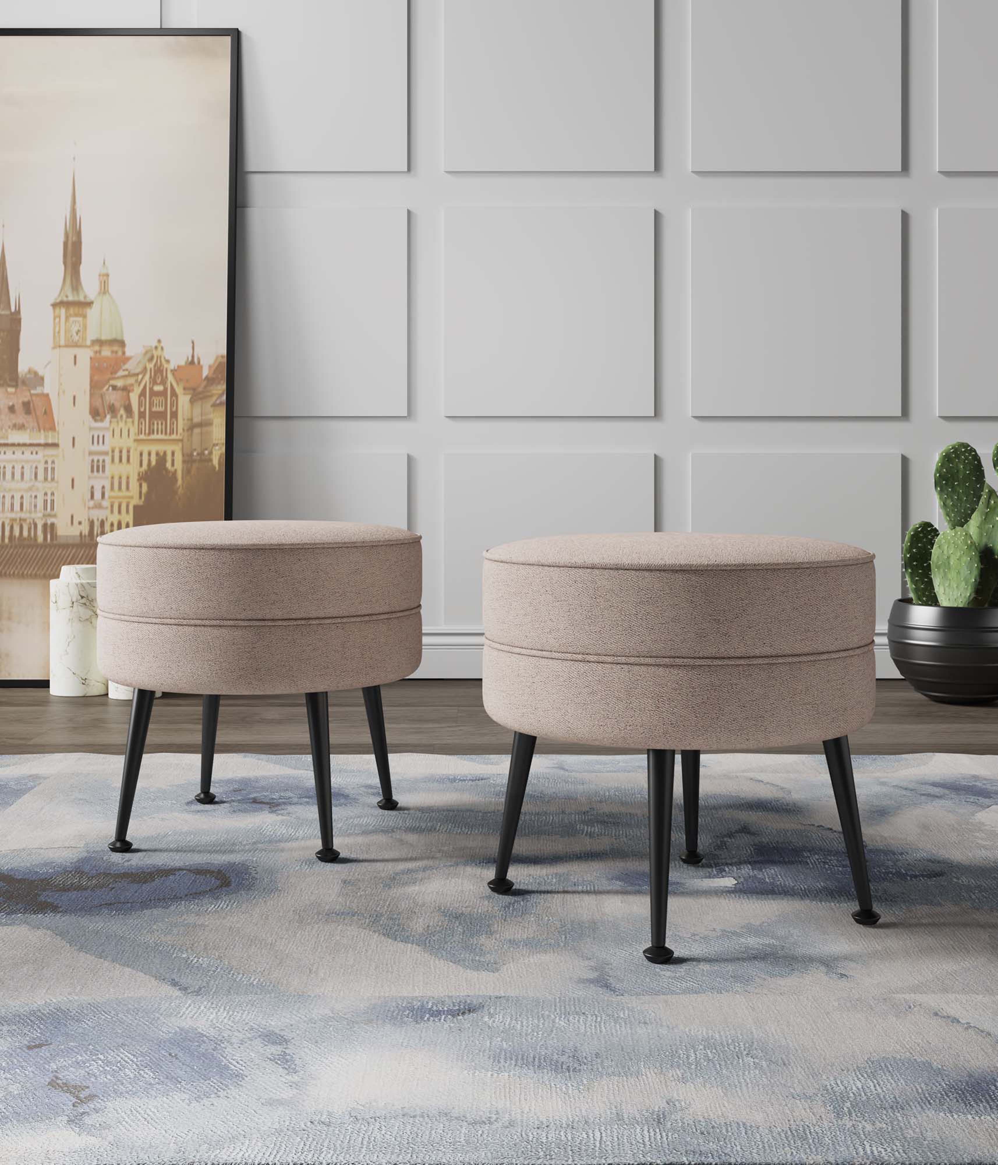 Angle. Manhattan Comfort - Bailey Mid-Century Modern Upholstered Accent Ottoman - Set of 2 - Wheat.