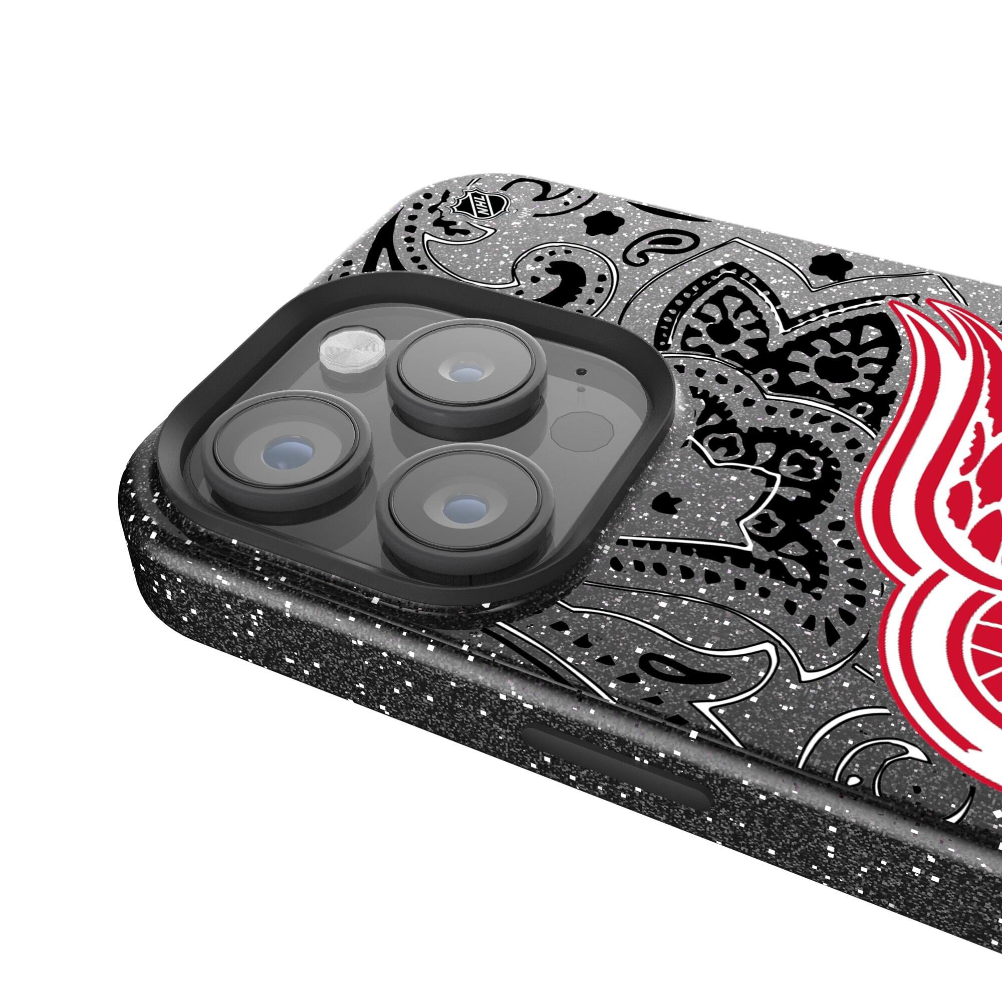 Alt View 3. Keyscaper - Black Detroit Red Wings Paisley Bling iPhone Case - 16 Pro Max - Black.
