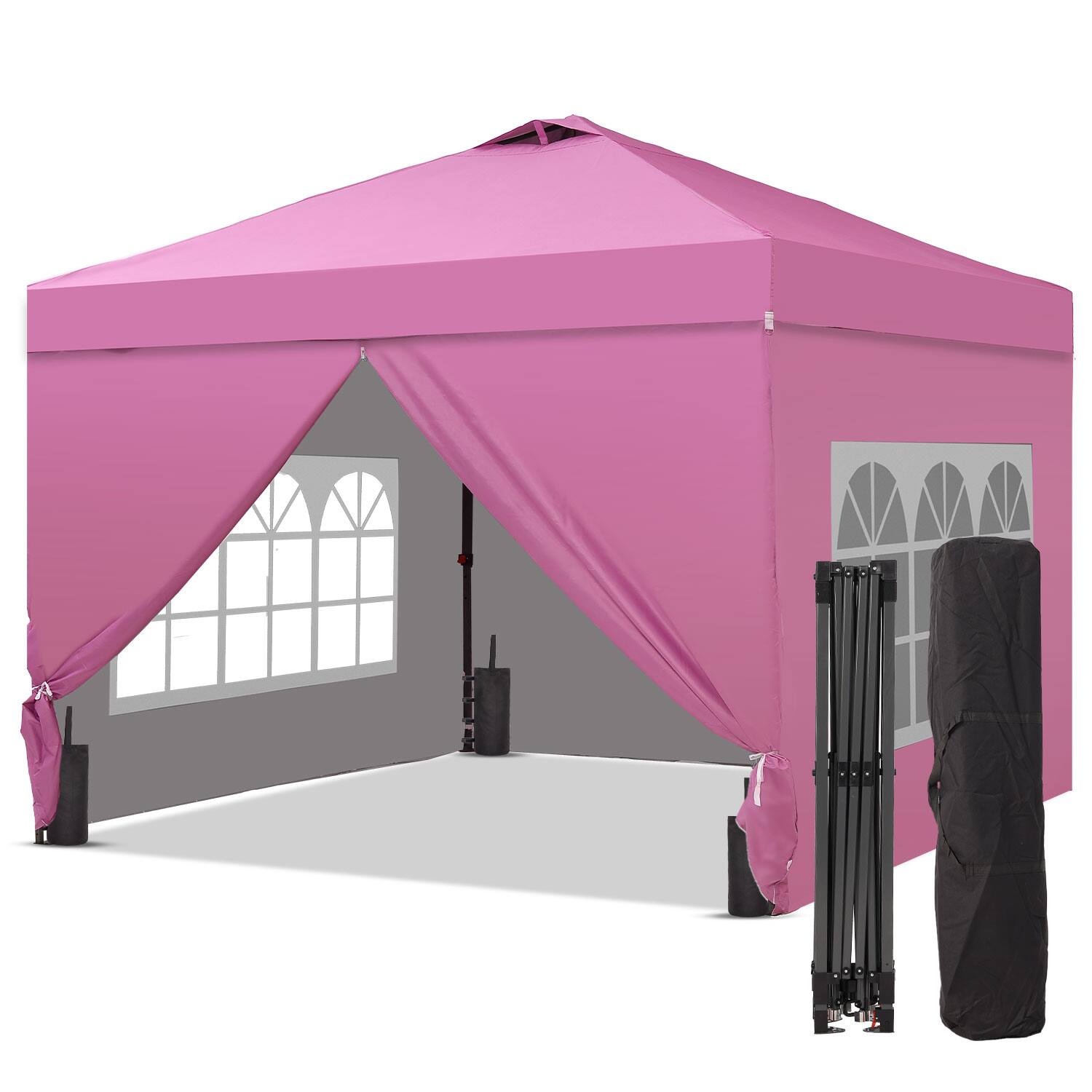 Alt View 2. Ainfox - Ainfox 10x10 Pop Up Canopy with Sidewalls Adjustable  Outdoor Instant Canopy Tent with Carry Bag - Pink.