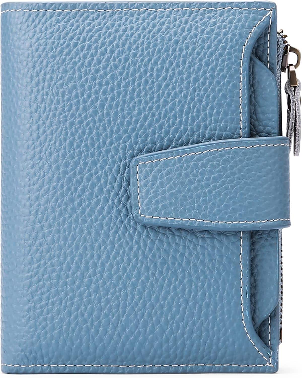 Wikistore - Small Womens Wallet Genuine Leather RFID Blocking Bifold Card Holder - Blue