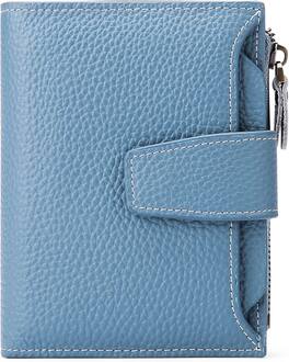 Wikistore - Small Womens Wallet Genuine Leather RFID Blocking Bifold Card Holder - Blue