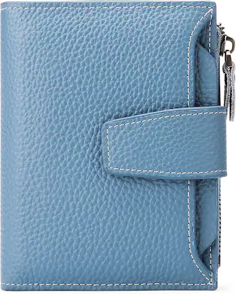 Front. Wikistore - WIKISTORE Small Womens Wallet Genuine Leather RFID Blocking Bifold Card Holder - Blue.