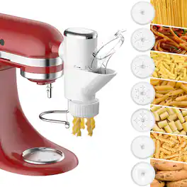 Gvode - 7-in-1 Pasta Attachment for 7 Pasta Shapes, Compatible with KitchenAid® Stand Mixers, Cookie Disc & Brush - White