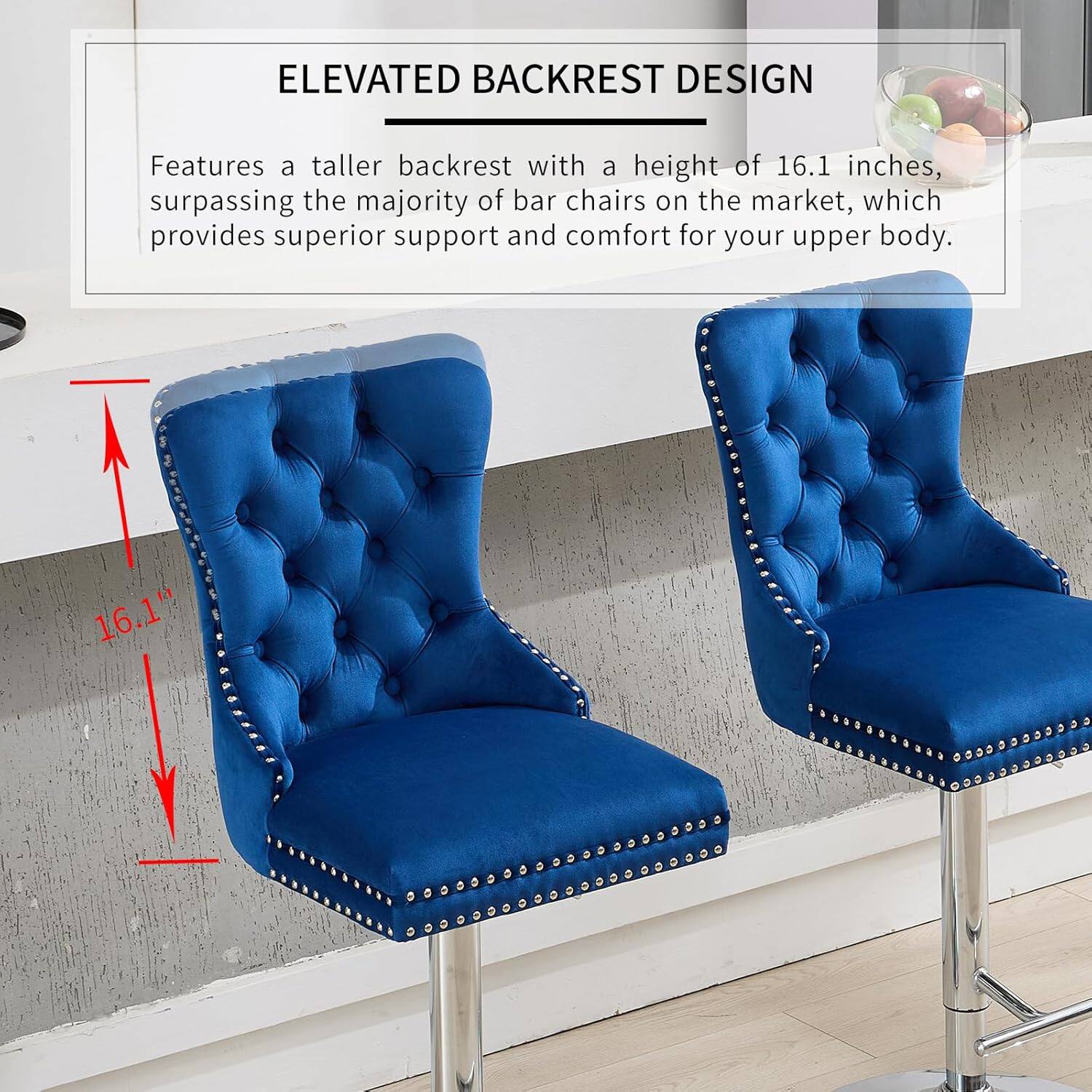 ELEVATED BACKREST DESIGN

Features a taller backrest with a height of 16.1 inches, surpassing the majority of bar chairs on the market, which provides superior support and comfort for your upper body.