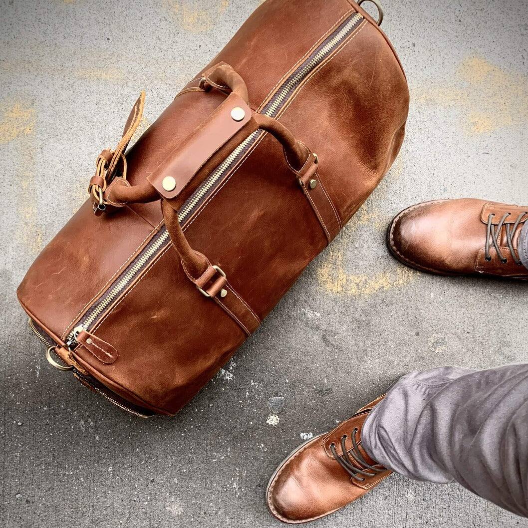 Alt View 1. Steel Horse Leather - The Dagny Weekender | Large Leather Duffle Bag - Dark Brown.