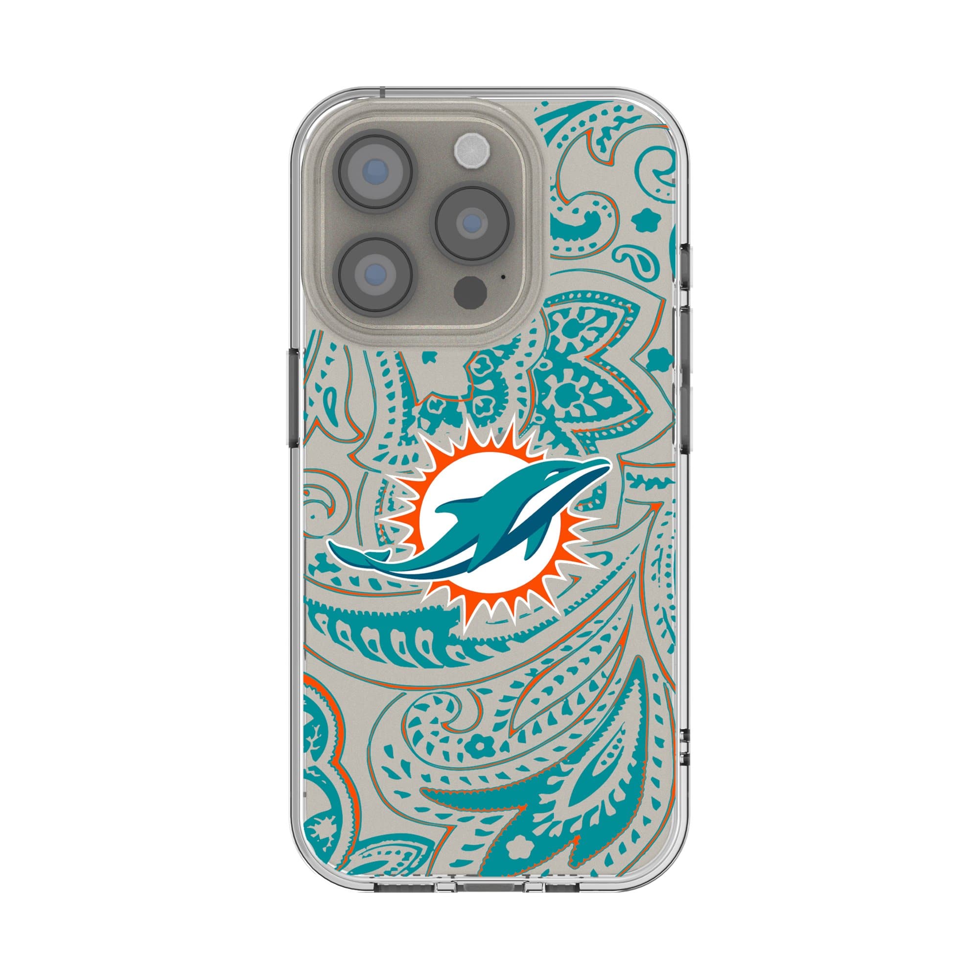 Photos - Case NFL Keyscaper -  - Miami Dolphins iPhone Clear Paisley Design  - 15 Pro - Multicolor 3533632 