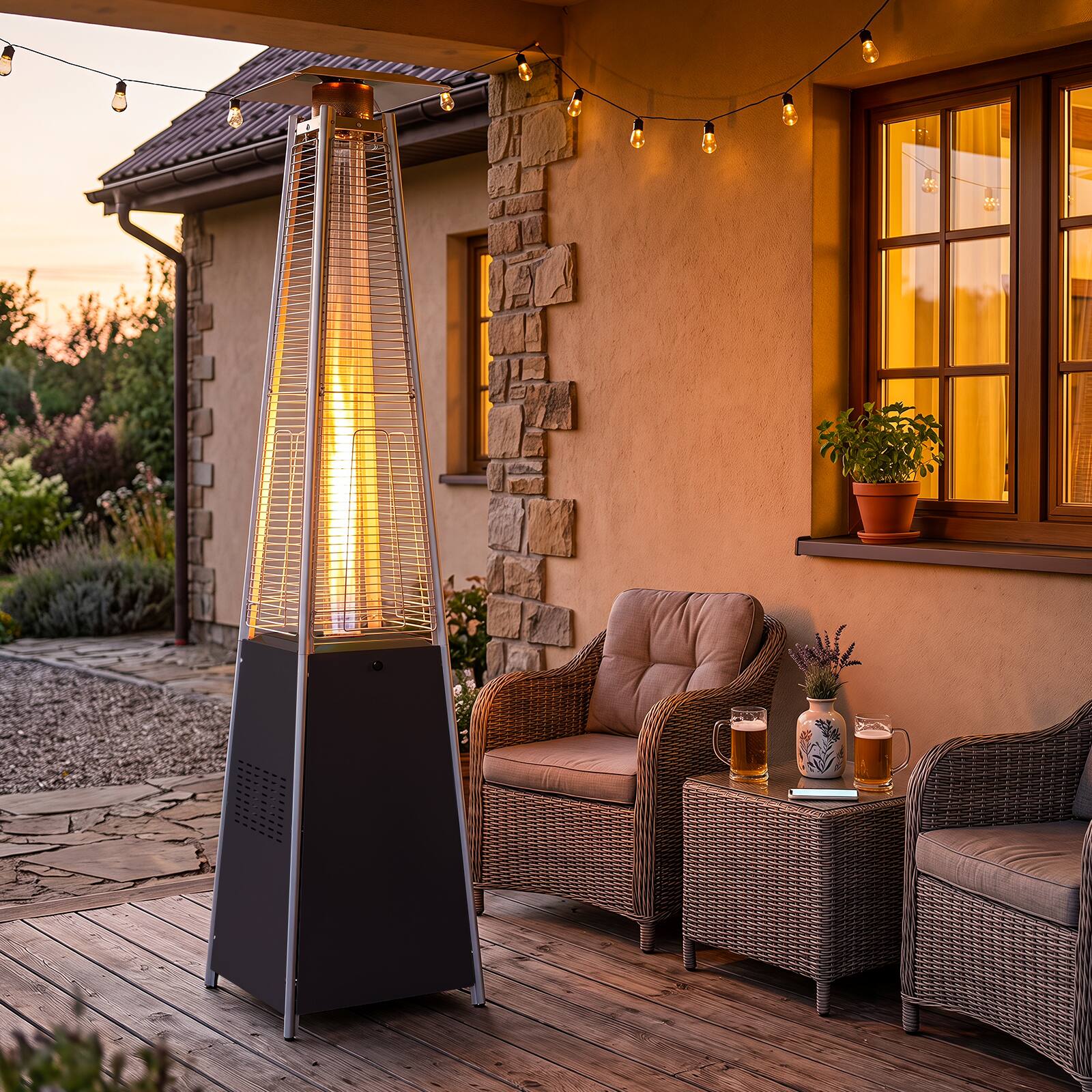 Alt View 1. Costway - Costway 45000 BTU Pyramid Patio Heater with Zippered Cover,Triple Safety Protection,Wheels - Silver + Black.
