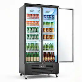 VEVOR - Commercial Merchandiser Refrigerator, 24.9 Cu.Ft / 705L Upright Beverage Cooler, 2 Glass Door Display Refrigerator - Black