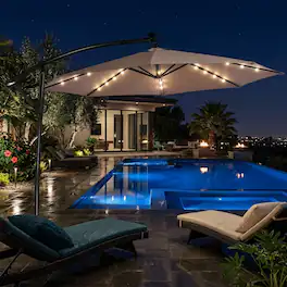 WELLFOR - 10FT 360° Rotation Solar Powered LED Offset Patio Umbrella with Tilt and Crank