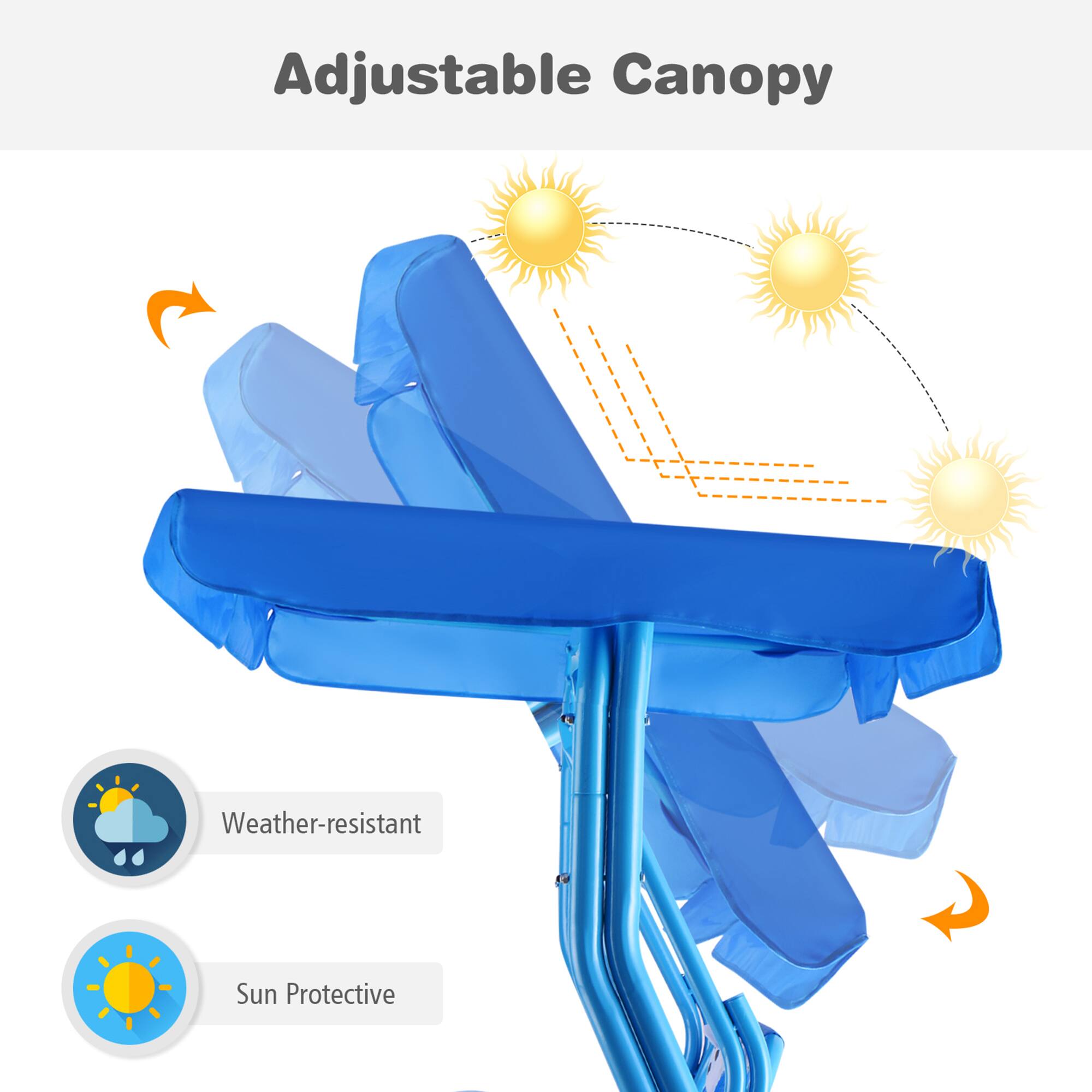 Alt View 7. Gymax - Gymax Kids Patio Porch Bench Swing w/ Safety Belt Canopy Outdoor Furniture Blue - Blue.