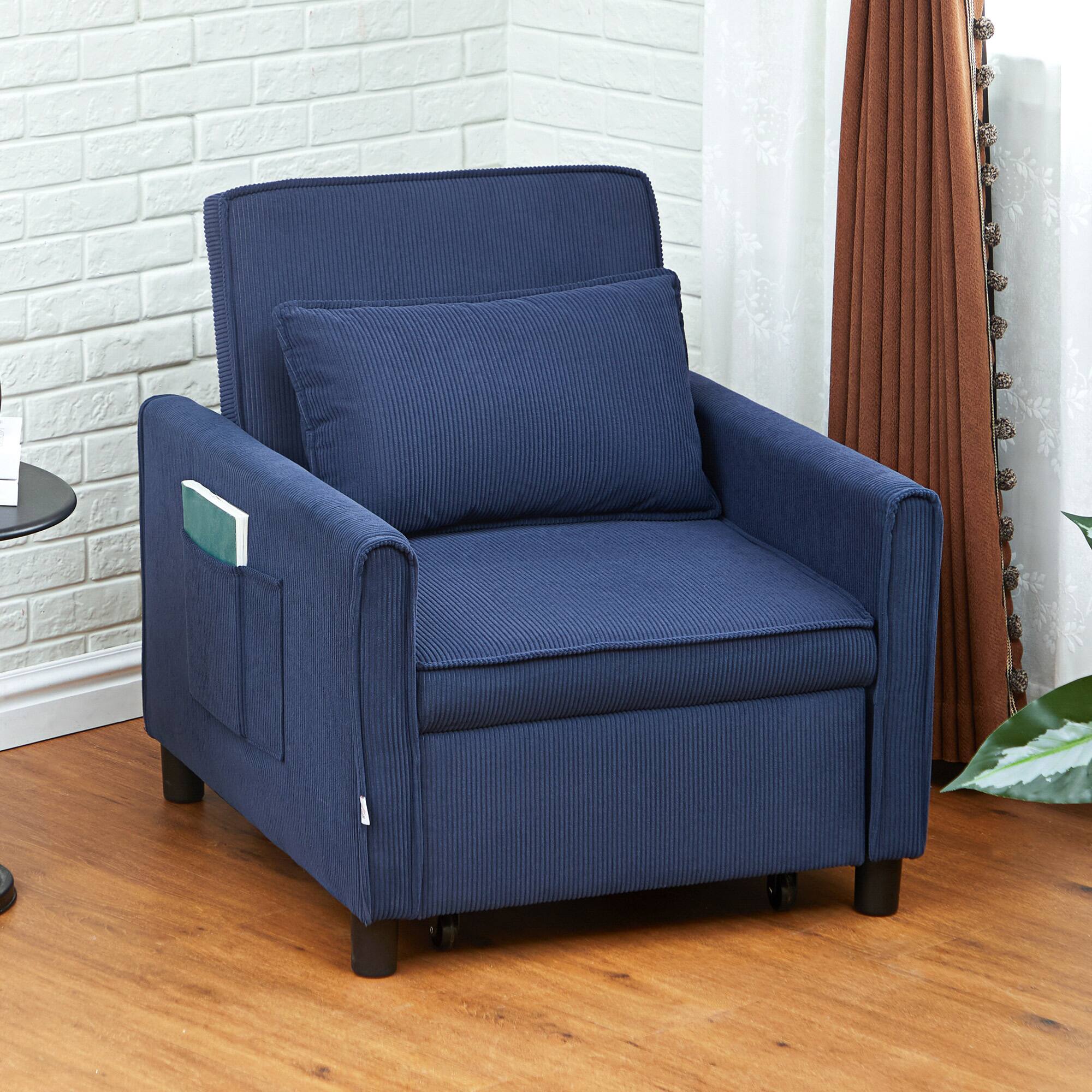 Alt View 1. Homcom - 3-in-1 Convertible Sofa Bed w/ Adjustable Backrest & Storage Pockets - Blue.