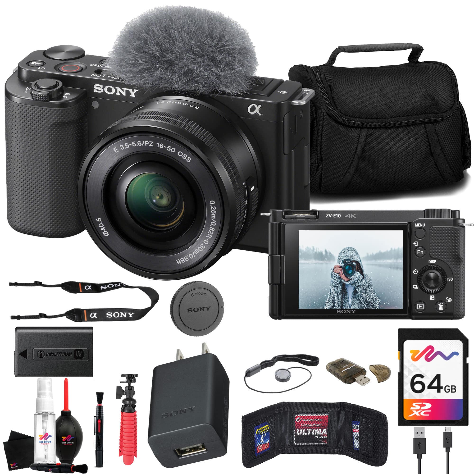 Bundle - Sony - ZV-E10 Mirrorless Camera with 16-50mm Lens + 64GB Memory Card + Bag + More price history on PriceWatchPro