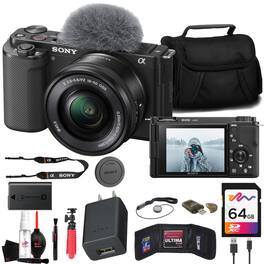 Bundle - Sony - ZV-E10 Mirrorless Camera with 16-50mm Lens + 64GB Memory Card + Bag + More