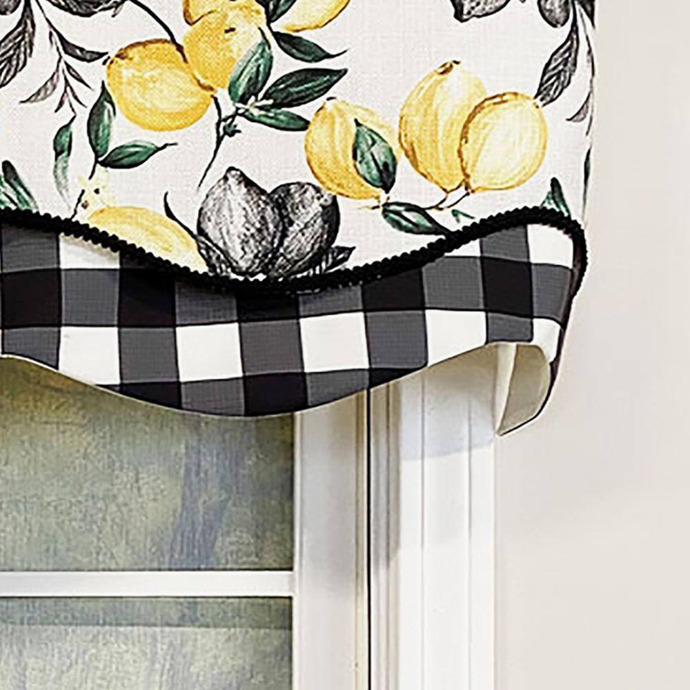 Left. RLF Home - RLF Home El Limon Glory Valance Black. 3" Rod Pocket, Layered, Trimmed. 50" x 16" - Black.