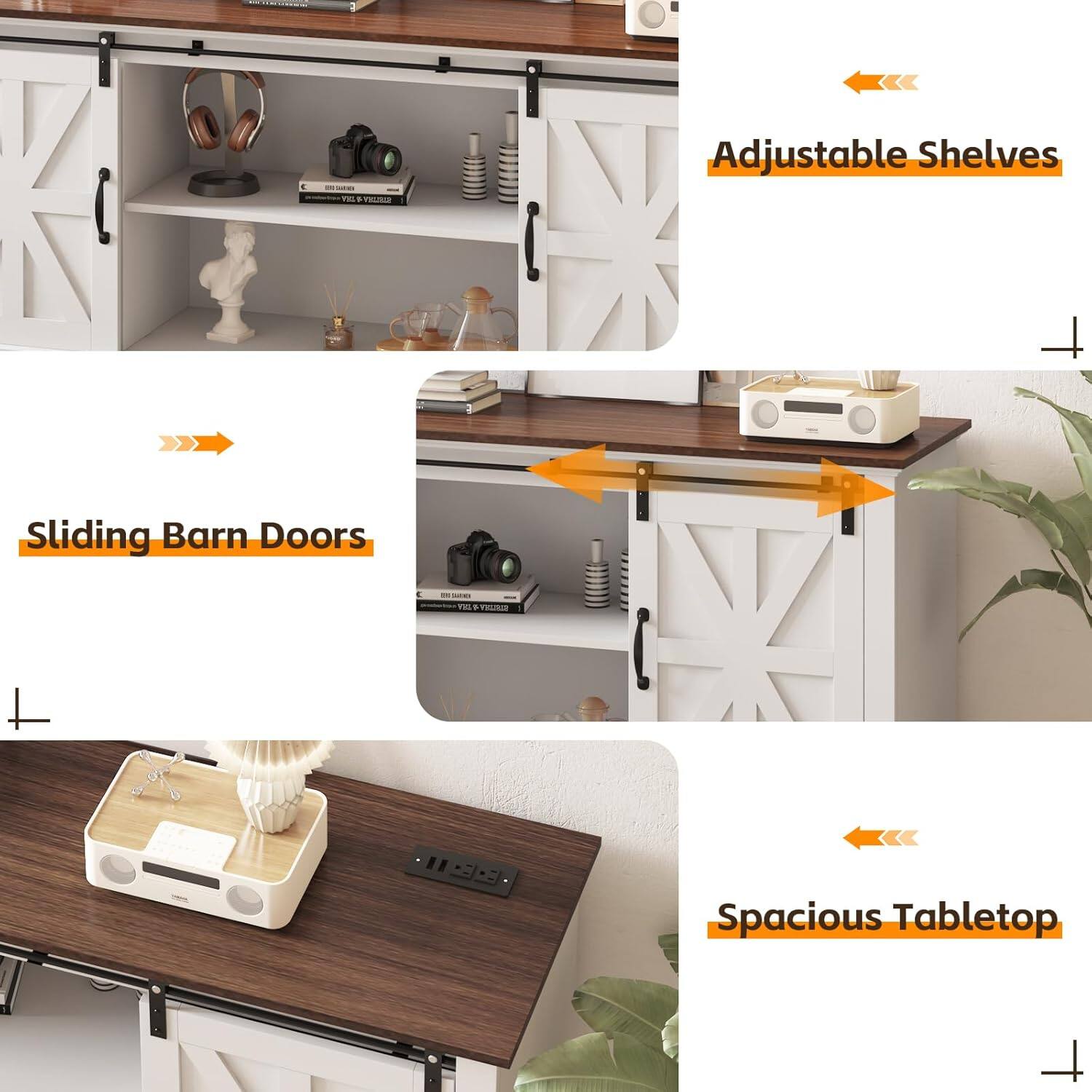 - FRUNIE Adjustable Shelves Sliding Barn Doors
- Spacious Tabletop