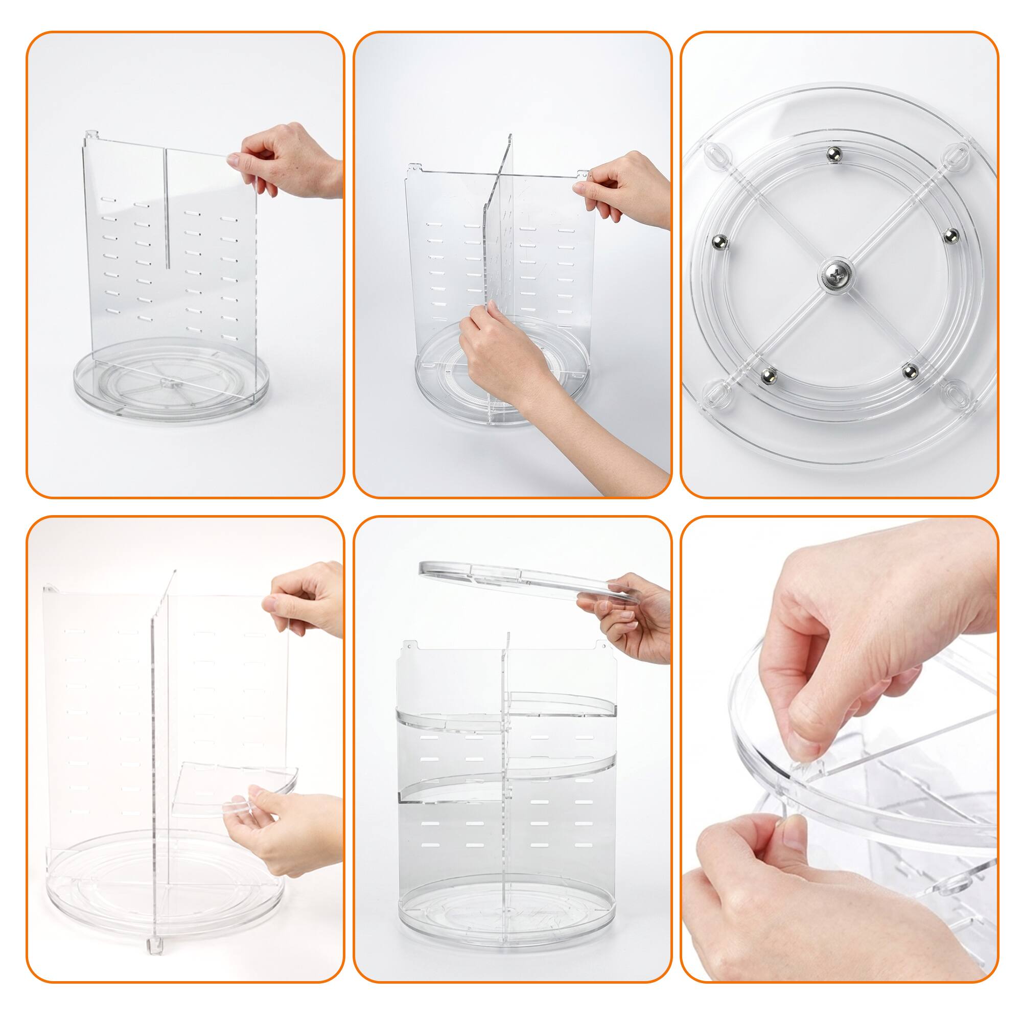 Alt View 2. Cheer Collection - 360-Degree Rotating Acrylic Makeup and Skincare Organizer with 4 Adjustable Trays, 7 Height Levels - Clear.