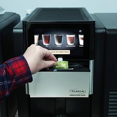 Cappuccino  
Hot Chocolate  
Coffee  
Hot Milk Chocolate  
Cappuccino  

Press to insert pack  

FLAVIA  
CREATION 600