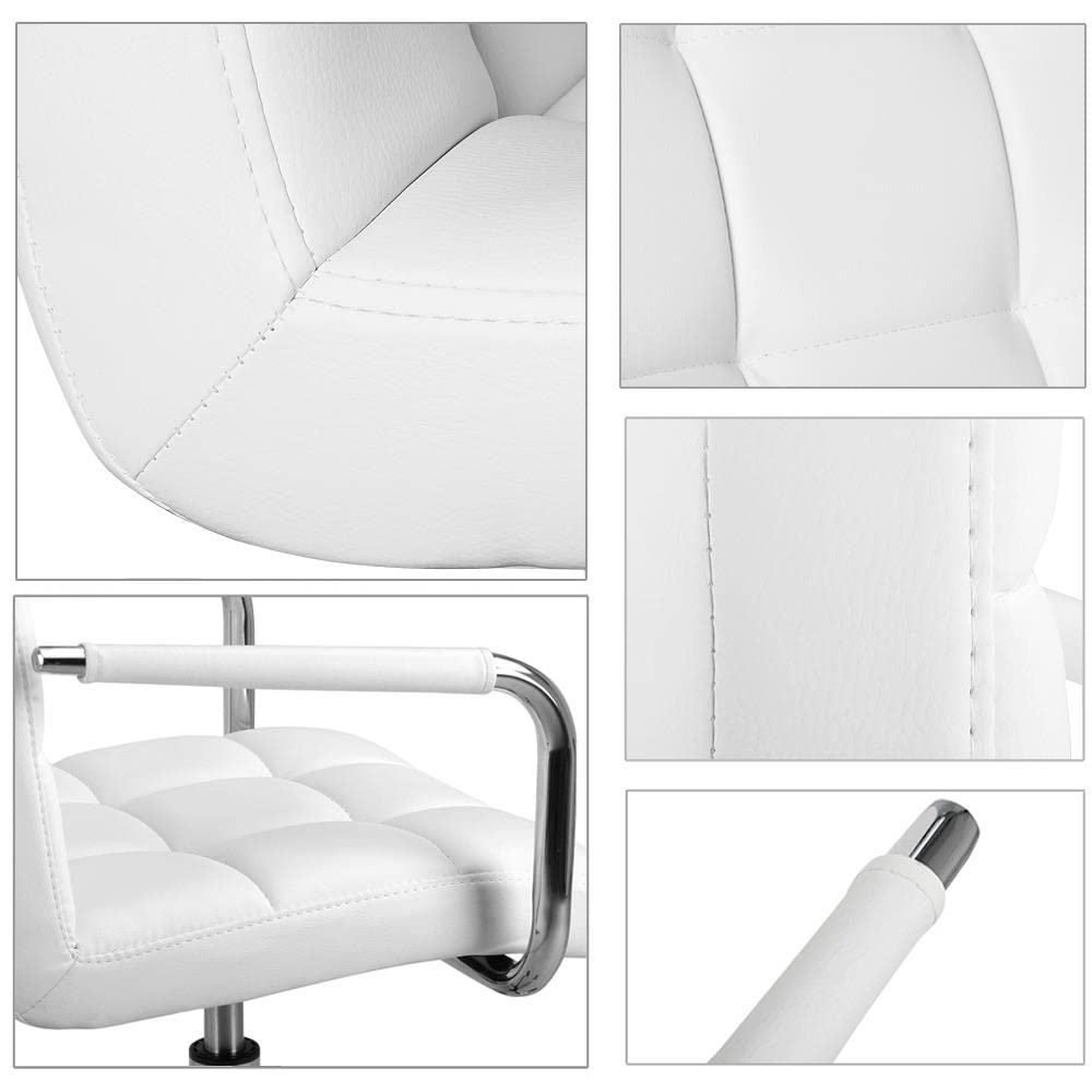 Left. Dazzed Corner - White PU Leather Office Chair with Wheels and Armrests, Mid-Back Adjustable Computer Desk Chair - White.