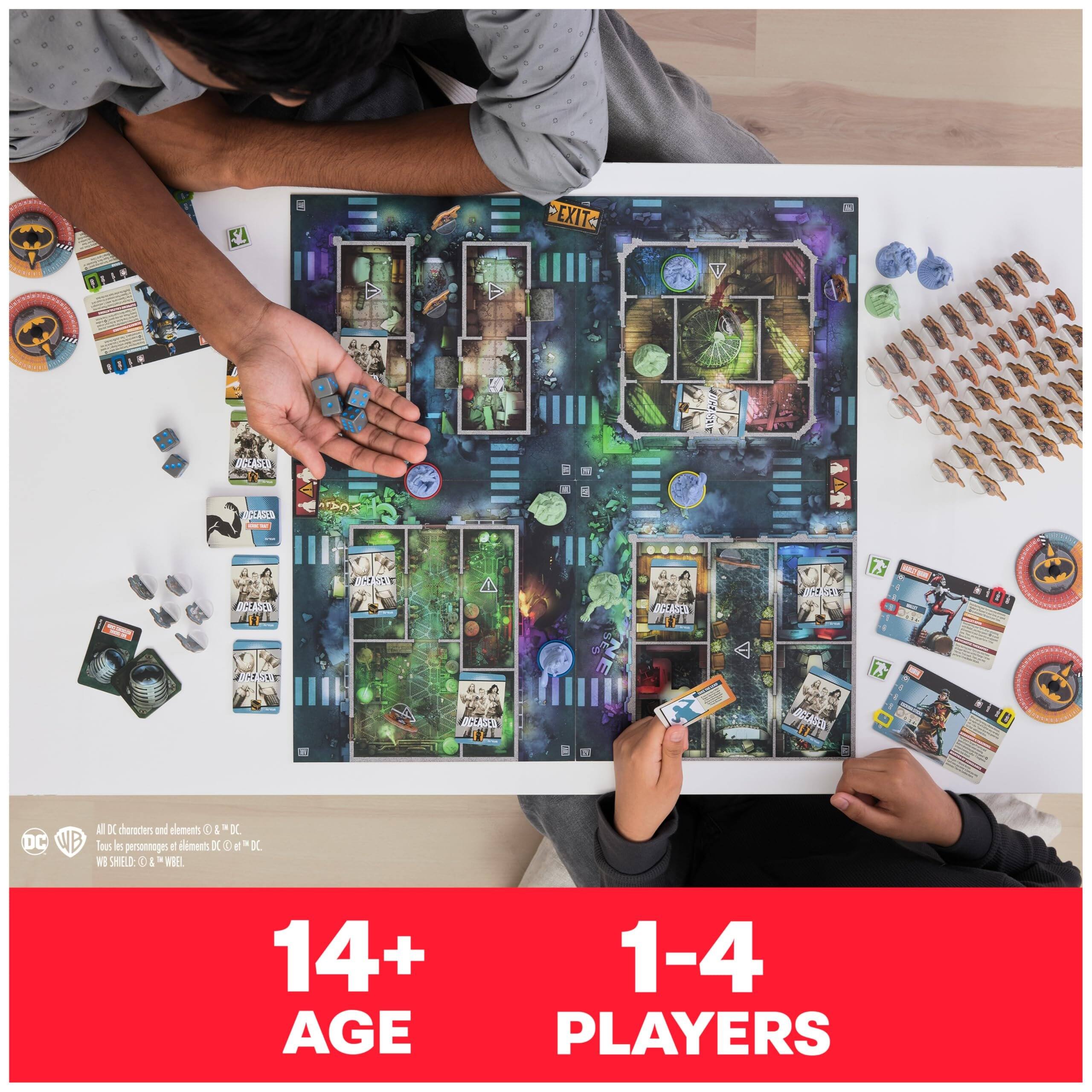 EXIT 4  
JCTARSS: PE SCLAAA RFNT T 22 BCUN Cr - 7 W BCUC c DC WB A X dherecers and aloments O E D u i personnoges d ilments X C E  
SHIELD: C I a WBEL D 14+ AGE 1-4 PLAYERS  

All DC characters and elements © & ™ DC.  
Tous les personnages et éléments DC © & ™ DC.  
WB SHIELD: © & ™ WBEL.