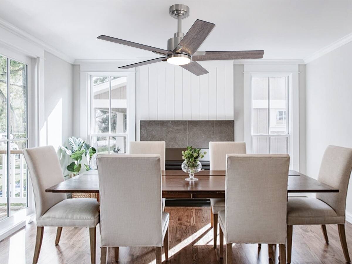 Back. Siljoy - 46 Inch Nickel Modern Ceiling Fan with LED Light(5 Blades Remote Included) - Nickel.