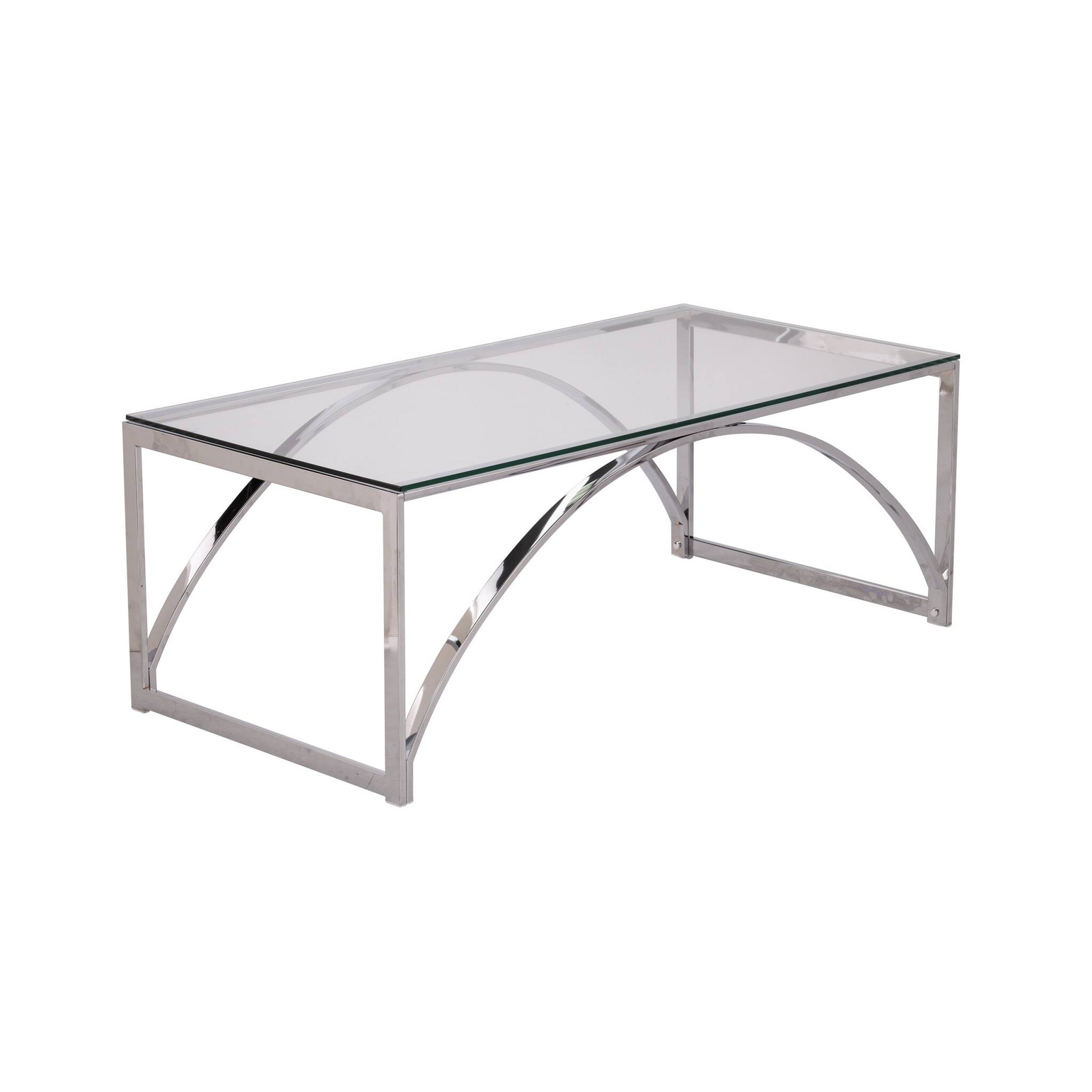 Hivvago - 48 Inch Glass And Metal Rectangular Coffee Table - Silver
