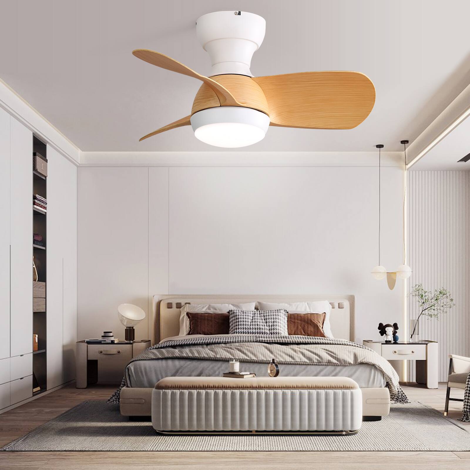 Alt View 1. Sofucor - 23'' Low Profile Ceiling Fans with Lights and Remote 3 Reversible ABS Blades 6 Speeds for Bedroom Kids Room Dining Room - White.