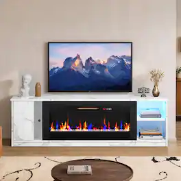 Pinmoco - Electric Fireplace TV Stand With 36 In. Insert for 55-80 In. TVs, 70 In. Entertainment Center With 20 Flame Modes - White