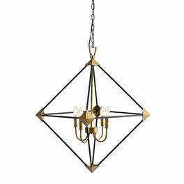 RYHNUYNE - Modern 4‑Light Lantern Chandelier, Metal Hanging Pendant Light Fixture for Dining Room Foyer - Black+Gold