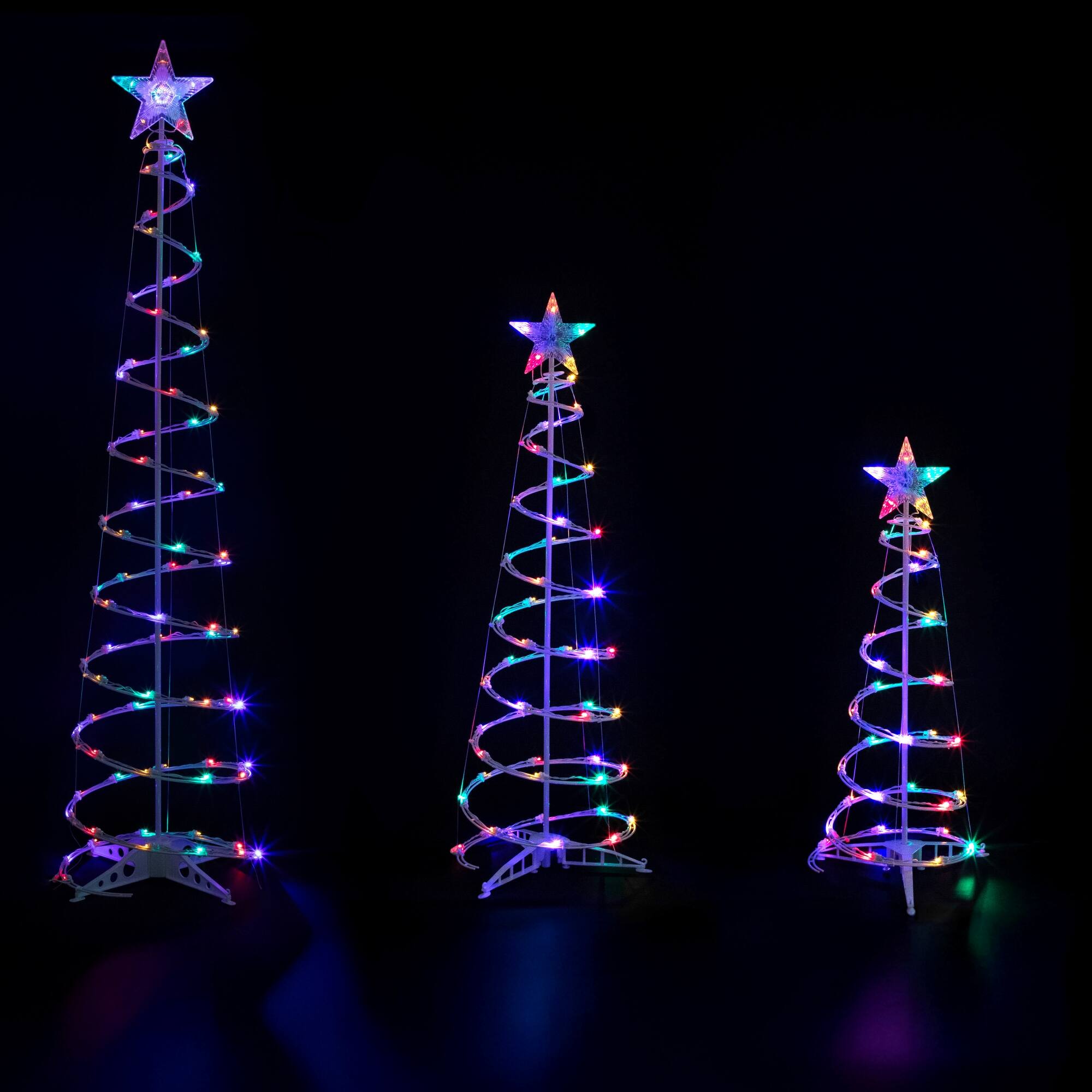 Front. Northlight - LED Lighted Spiral Outdoor Christmas Trees - 3' 4' and 6' - Multicolor - Set of 3 - White.