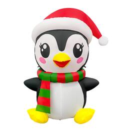 GOOSH Inflatables - GOOSH 5FT Christmas Penguin Inflatable with Santa Hat, Scarf, and LED Lights - Black