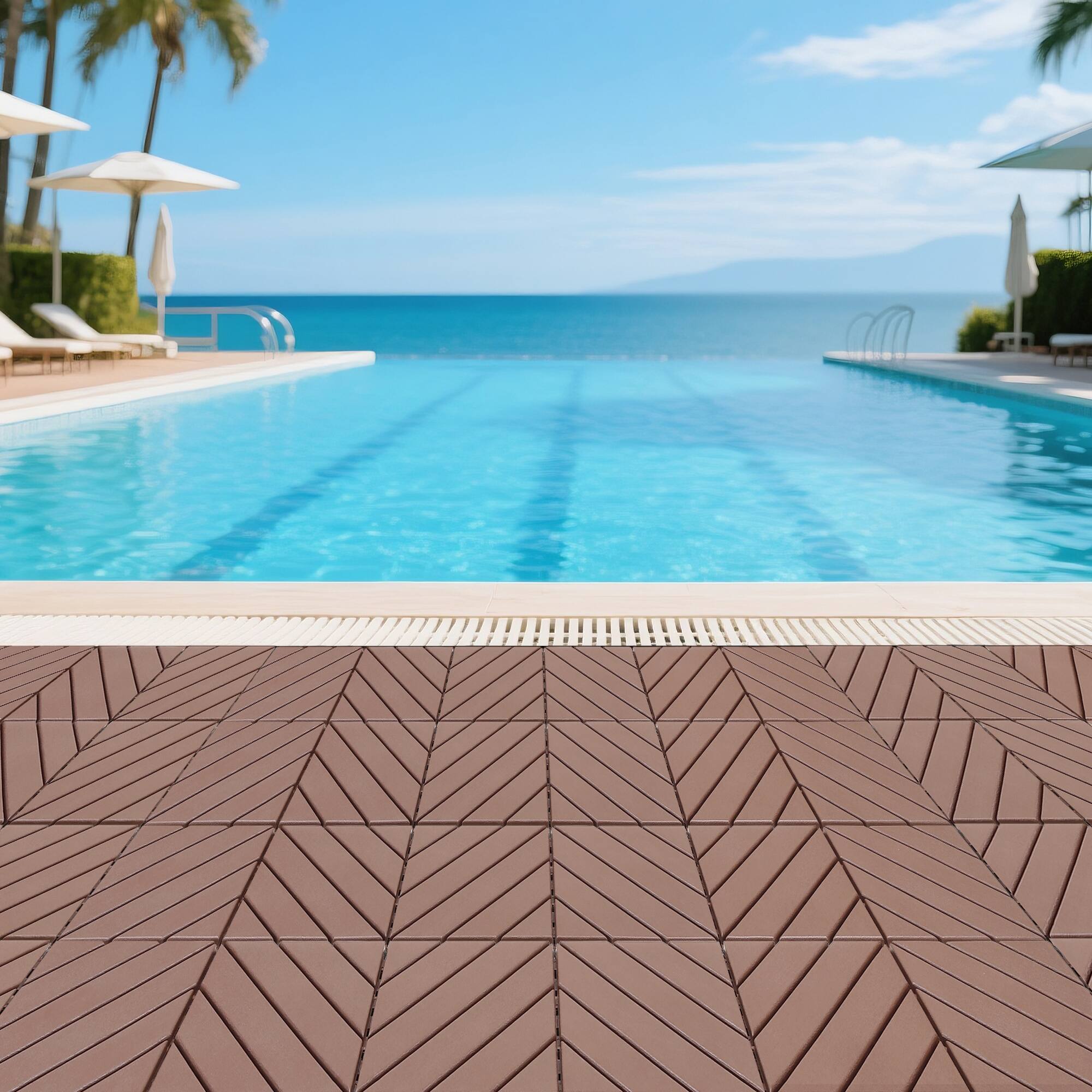 Alt View 4. APRILSOUL - 44pcs 12x12in Plastic Interlocking Deck Tiles All Weather Waterproof Brown - Brown.