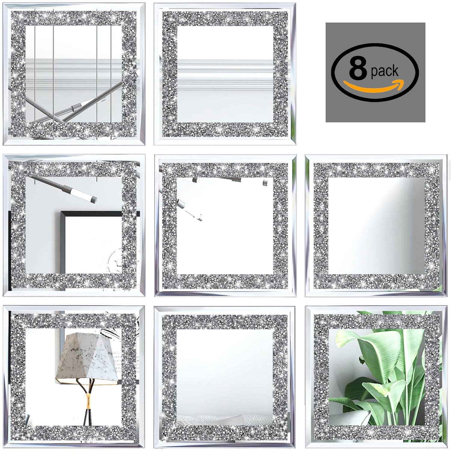 Front. Dazzling Pops - Wall Mirrors Crush Decor Color Decorative For Living Room Bedroom Bathroom - Silver 6x6 inch (8 Pack).