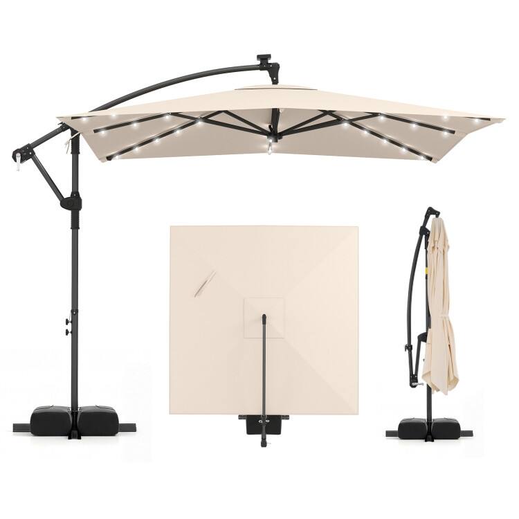 Alt View 4. Mondawe - 8x8 FT Solar LED Offset Cantilever Square Patio Umbrella 360 Rotation - Beige.