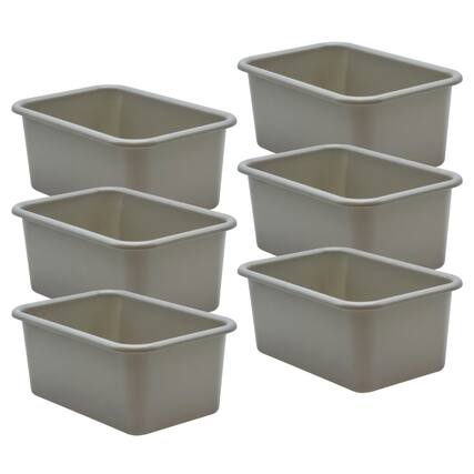 Front. Teacher Created Resources - Teacher Created Resources Gray Small Plastic Storage Bin, Pack of 6.