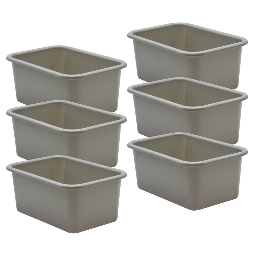 Front. Teacher Created Resources - Teacher Created Resources Gray Small Plastic Storage Bin, Pack of 6.
