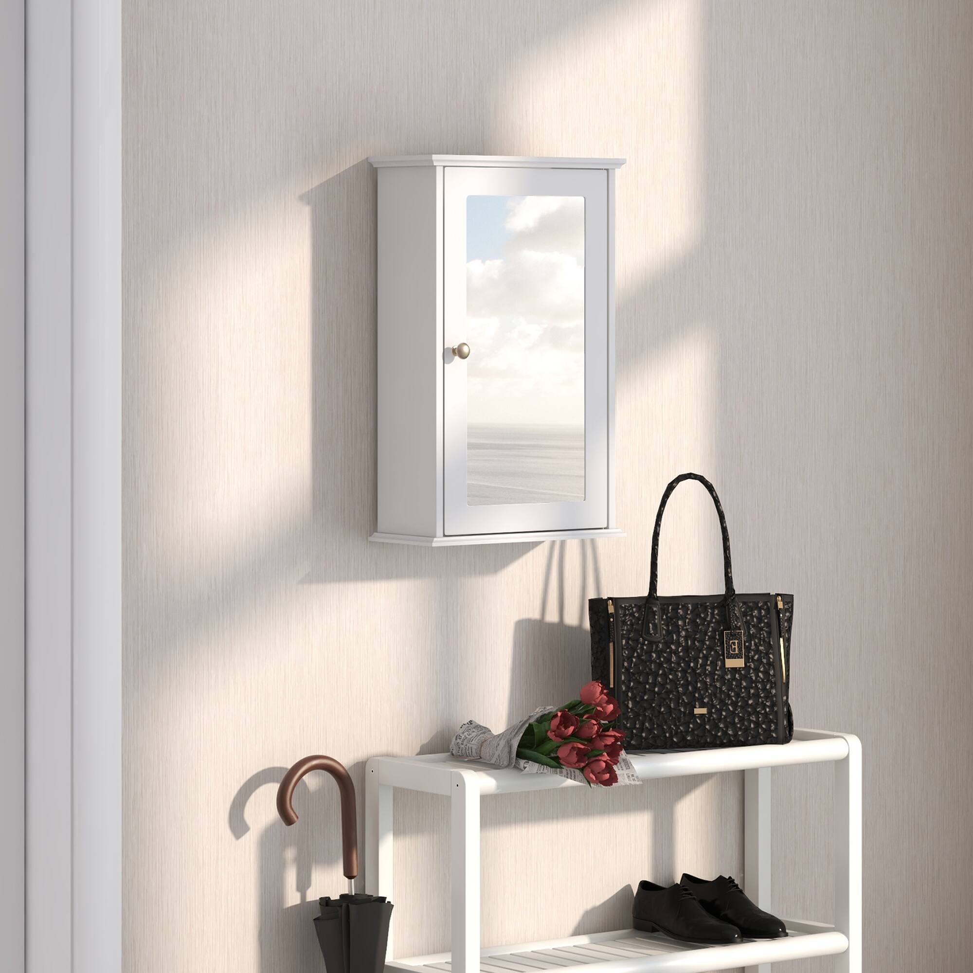 Alt View 1. Costway - Costway Bathroom Medicine Cabinet with Mirror Cabinet Reversible Single Door Organizer - White.