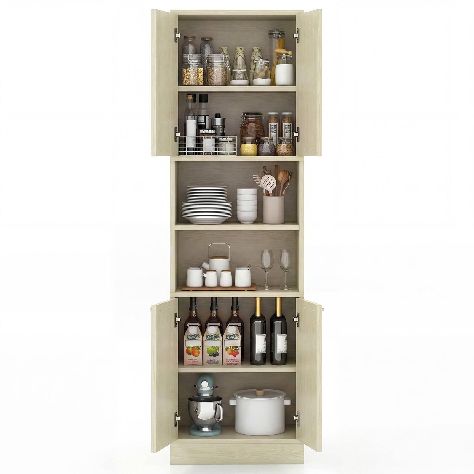 Alt View 9. Costway - Costway Kitchen Pantry Cabinet, 75" Tall Freestanding Cupboard with Doors & Shelves - Light Oak.