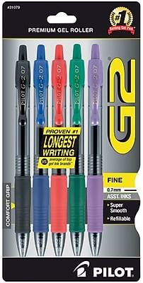 Pilot - G2 Retractable Gel Pens, Fine Point, 5/Pack (31079) - Assorted Ink