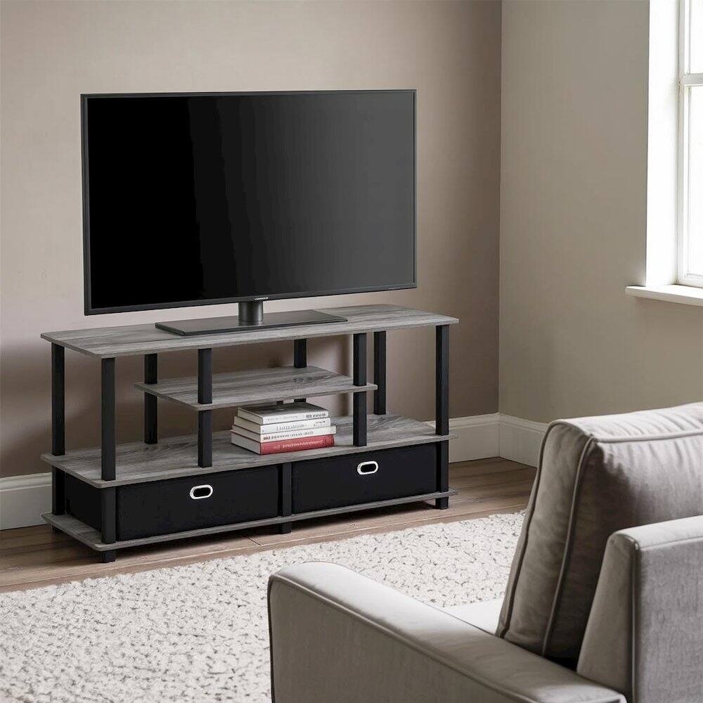 Alt View 1. FurniFact - Grey 50 Inch TV Stand with Storage Bins and Shelves for Living Room - White.