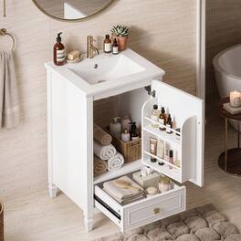 JUJABU - 20" Freestanding Bathroom Vanity with Ceramic Sink and Storage Cabinet - White